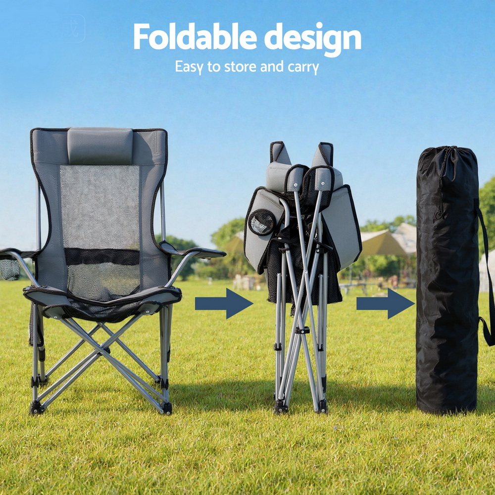 Reclining Folding Camping Chair, Grey | Weisshorn - Image 5