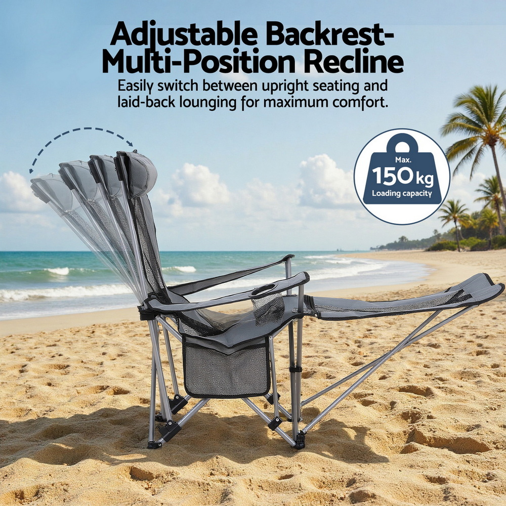 Reclining Folding Camping Chair, Grey | Weisshorn - Image 6