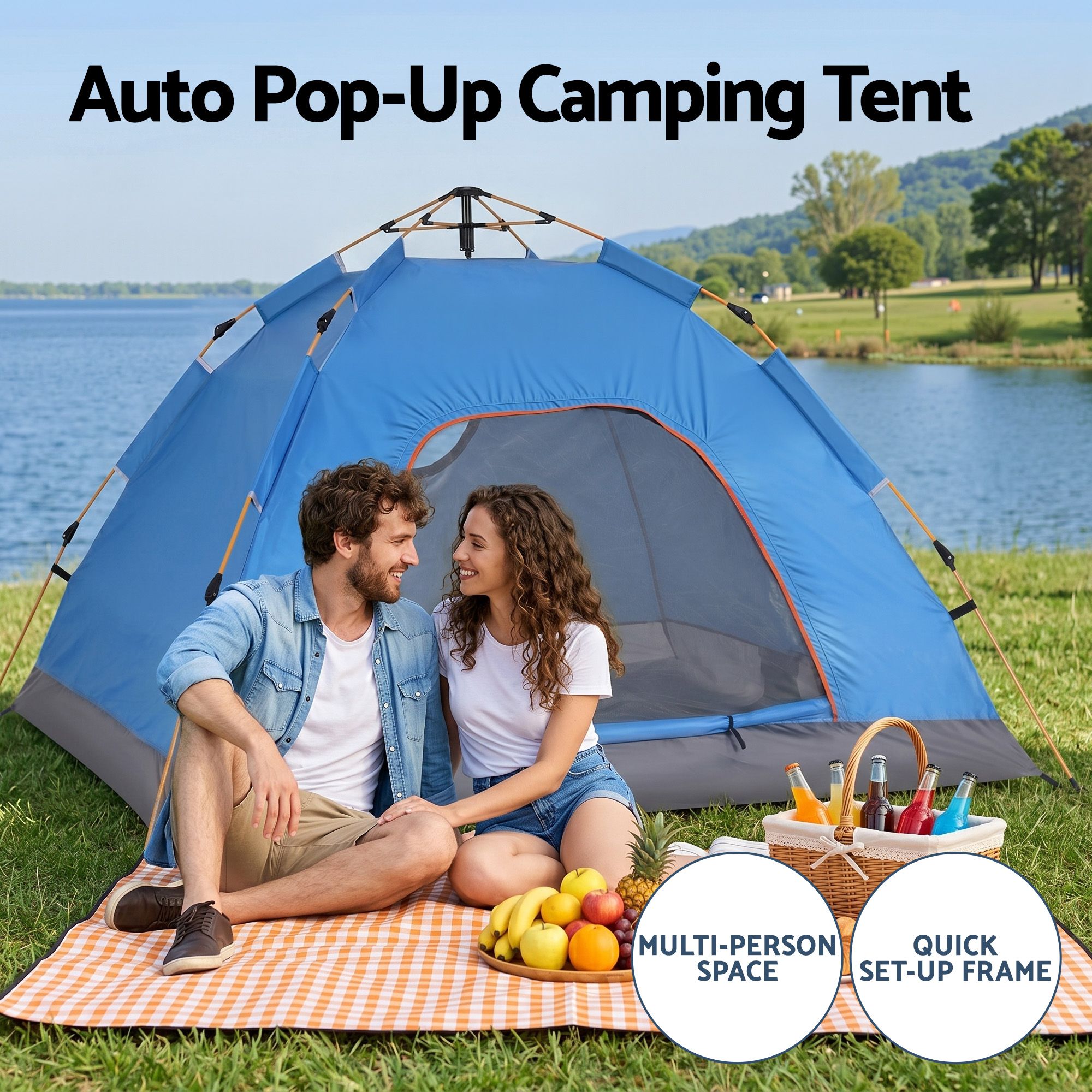 Instant Pop-Up Camping Tent, 2-Person, Blue | Weisshorn - Image 4