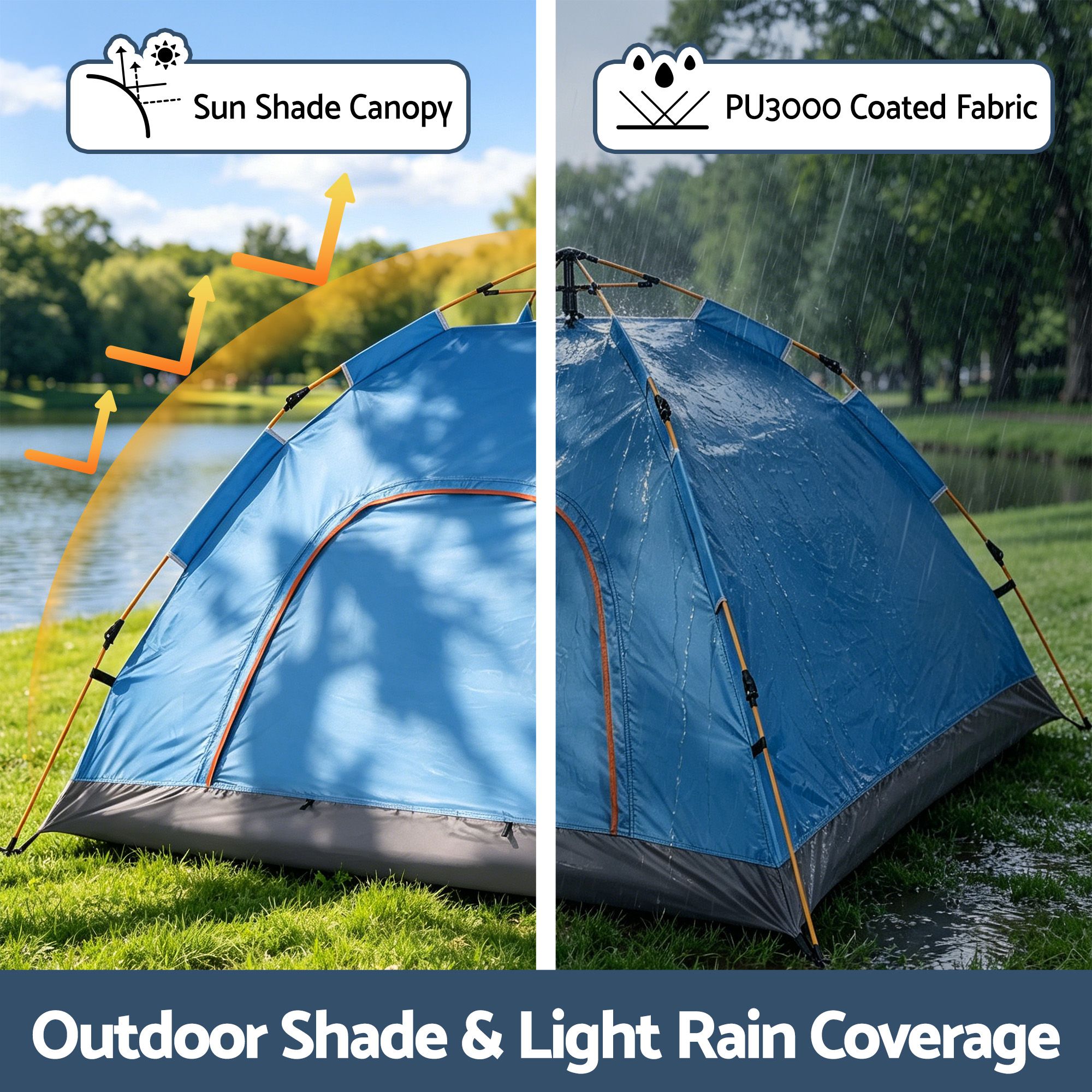 Instant Pop-Up Camping Tent, 2-Person, Blue | Weisshorn - Image 5