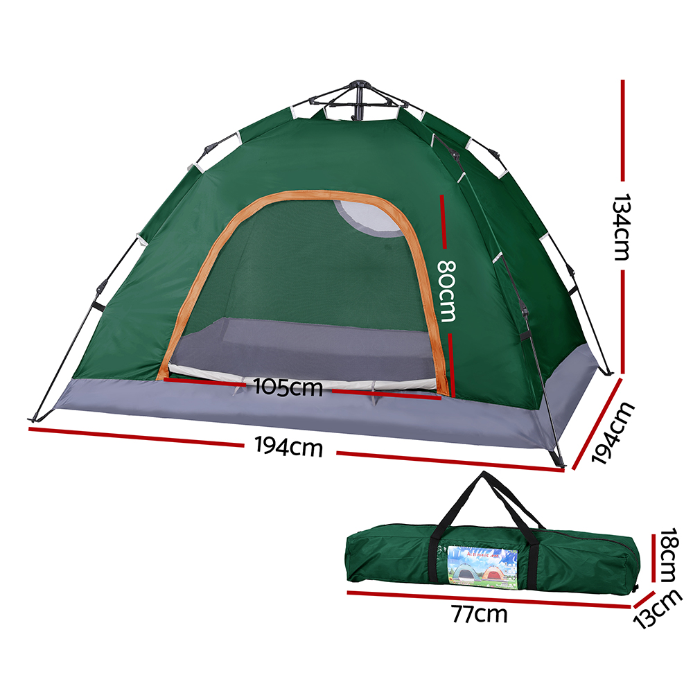 Instant Pop-Up Camping Tent, 2-Person, Green | Weisshorn - Image 3