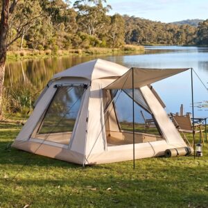 Camping Tent with Awning, 210D Oxford Fabric, 210 × 210 cm, Khaki | Weisshorn