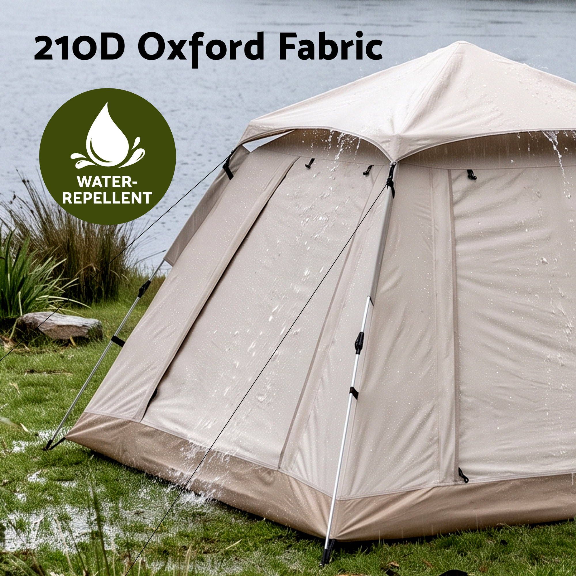 Camping Tent with Awning, 210D Oxford Fabric, 210 × 210 cm, Khaki | Weisshorn - Image 5