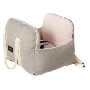 PaWz Small Dog Car Seat Booster with Safety Tether – Beige Linen Look
