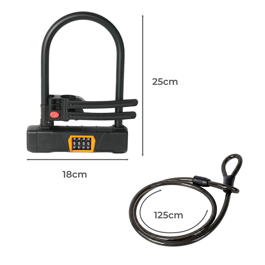 4 Digit Bicycle D Lock with Security Cable, Keyless Bike and Scooter Lock - Image 3