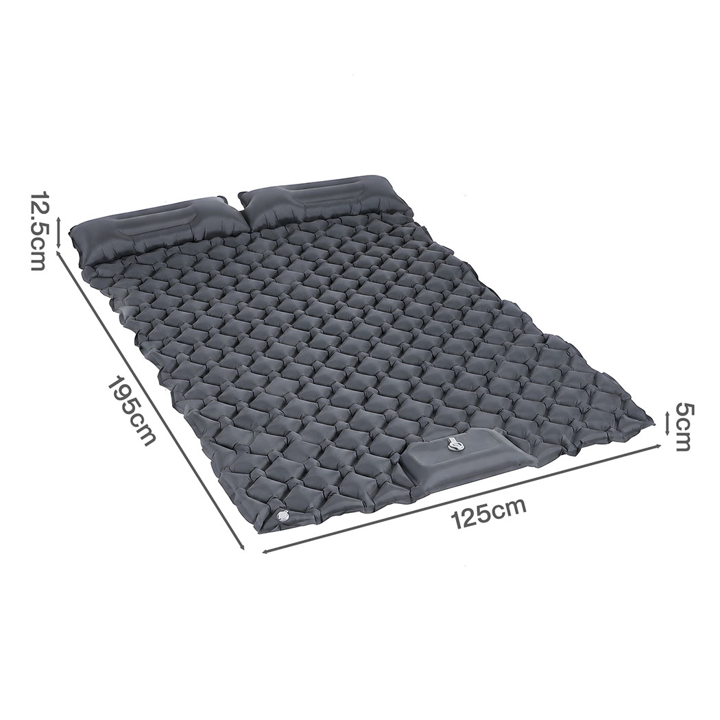 DreamZ Double Camping Mattress with Built In Pump, 40D Nylon TPU, Grey - Image 3